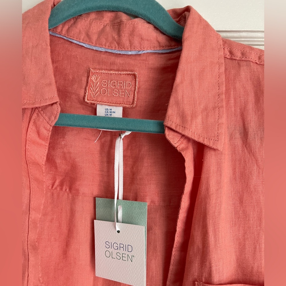 NWT Sigrid Olsen Linen Button down blouse - Picture 2 of 4